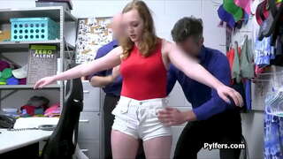 Busty teen gags on hard cocks of two guards